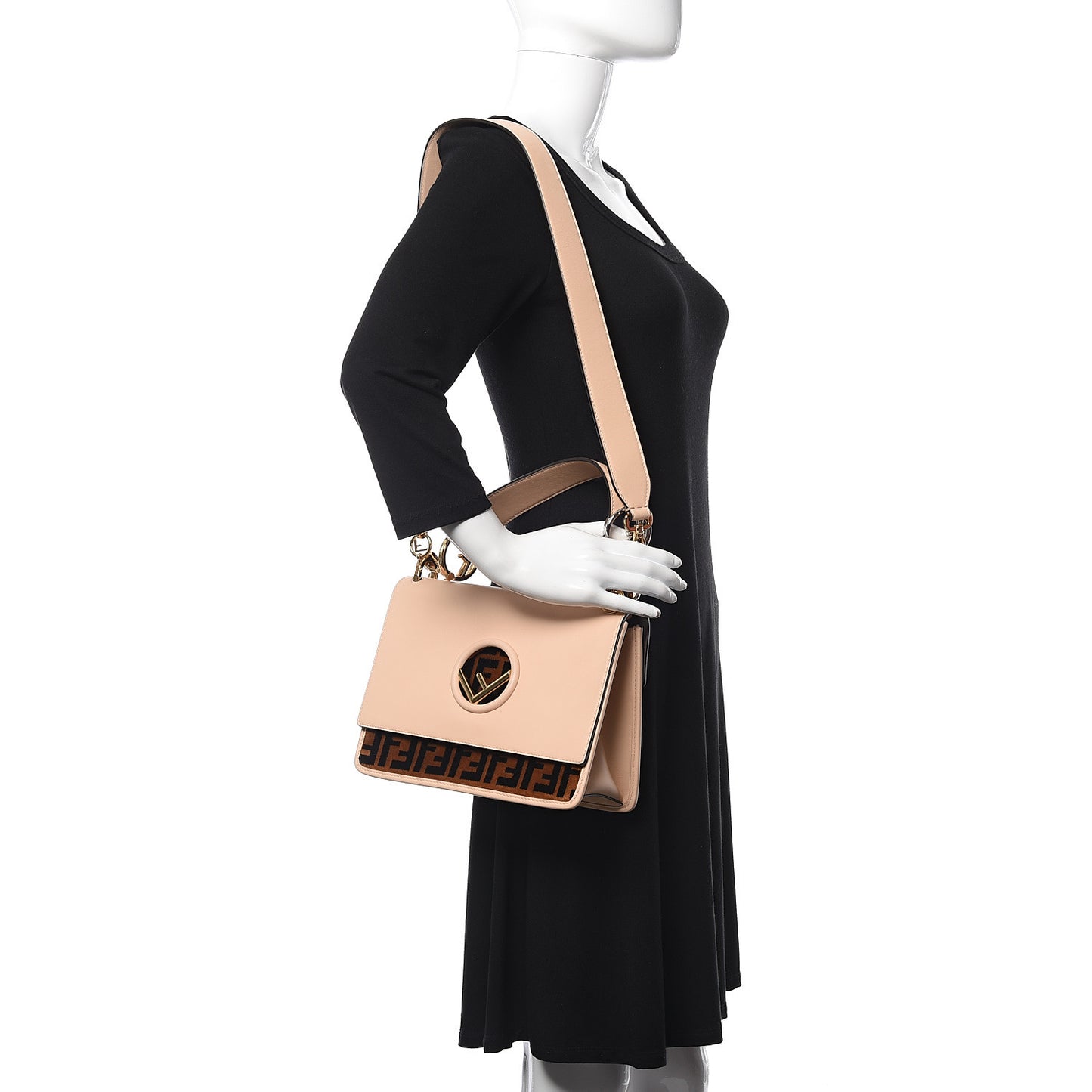 Vitello Century Velvet F is Fendi FF Kan I Shoulder Bag Tobacco Rosa Plaster