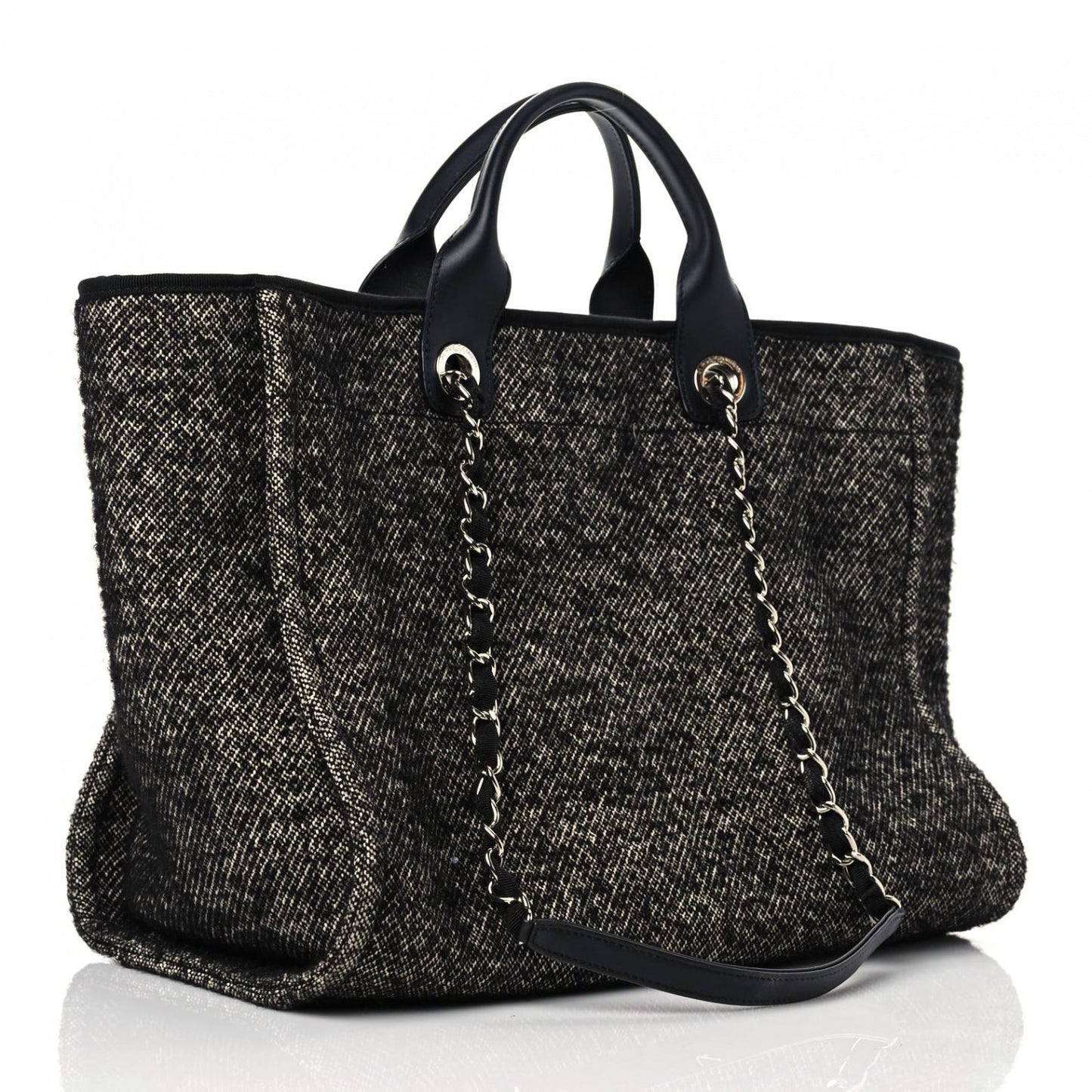 Mixed Fibers Calfskin Medium Deauville Tote Black