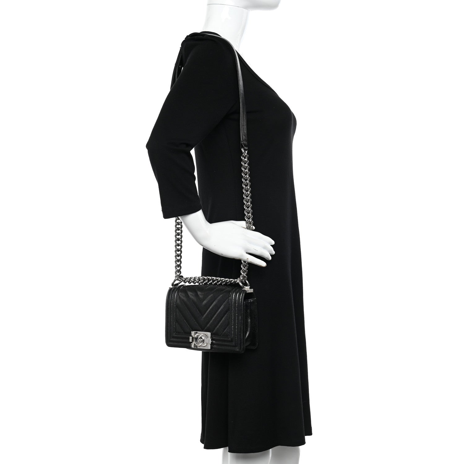 Chanel Caviar Chevron Quilted Small Boy Flap Black 2 of 11