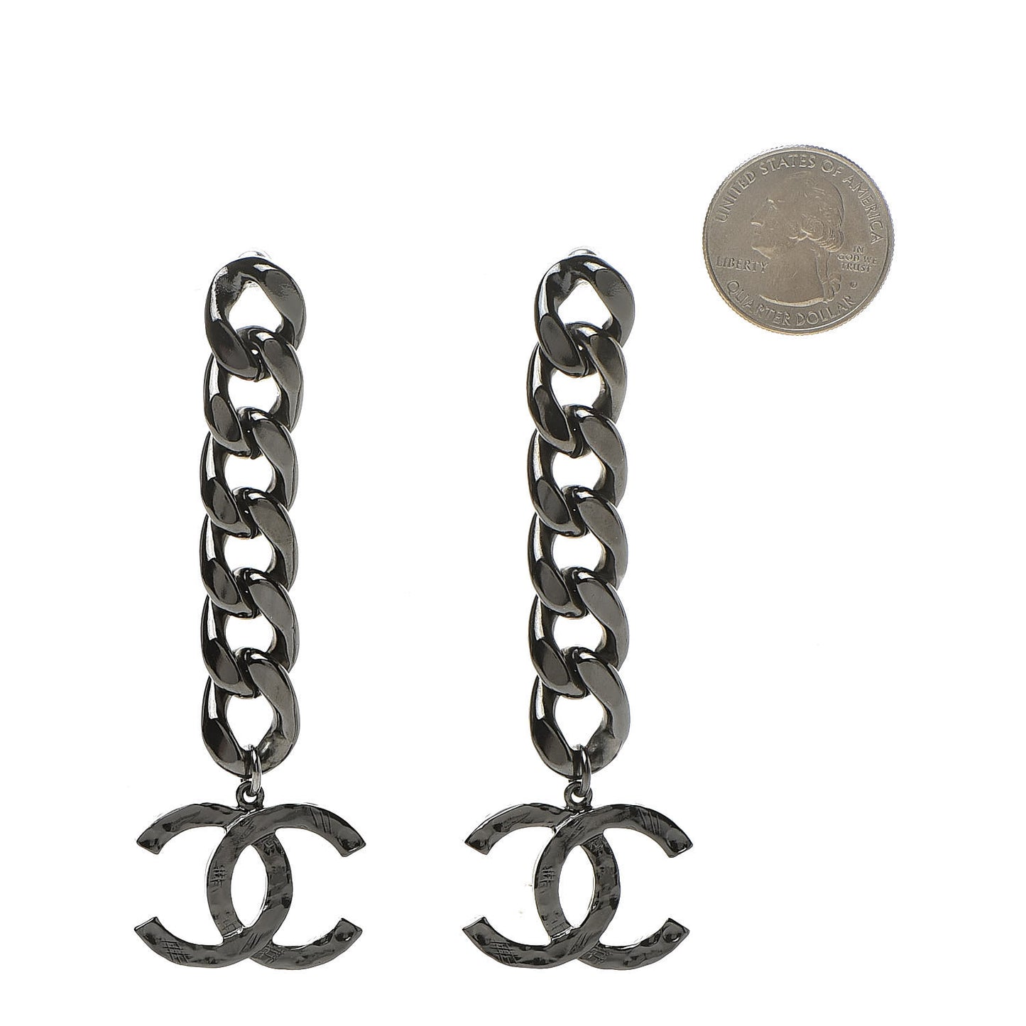 Metal CC Pick Drop Earrings Ruthenium