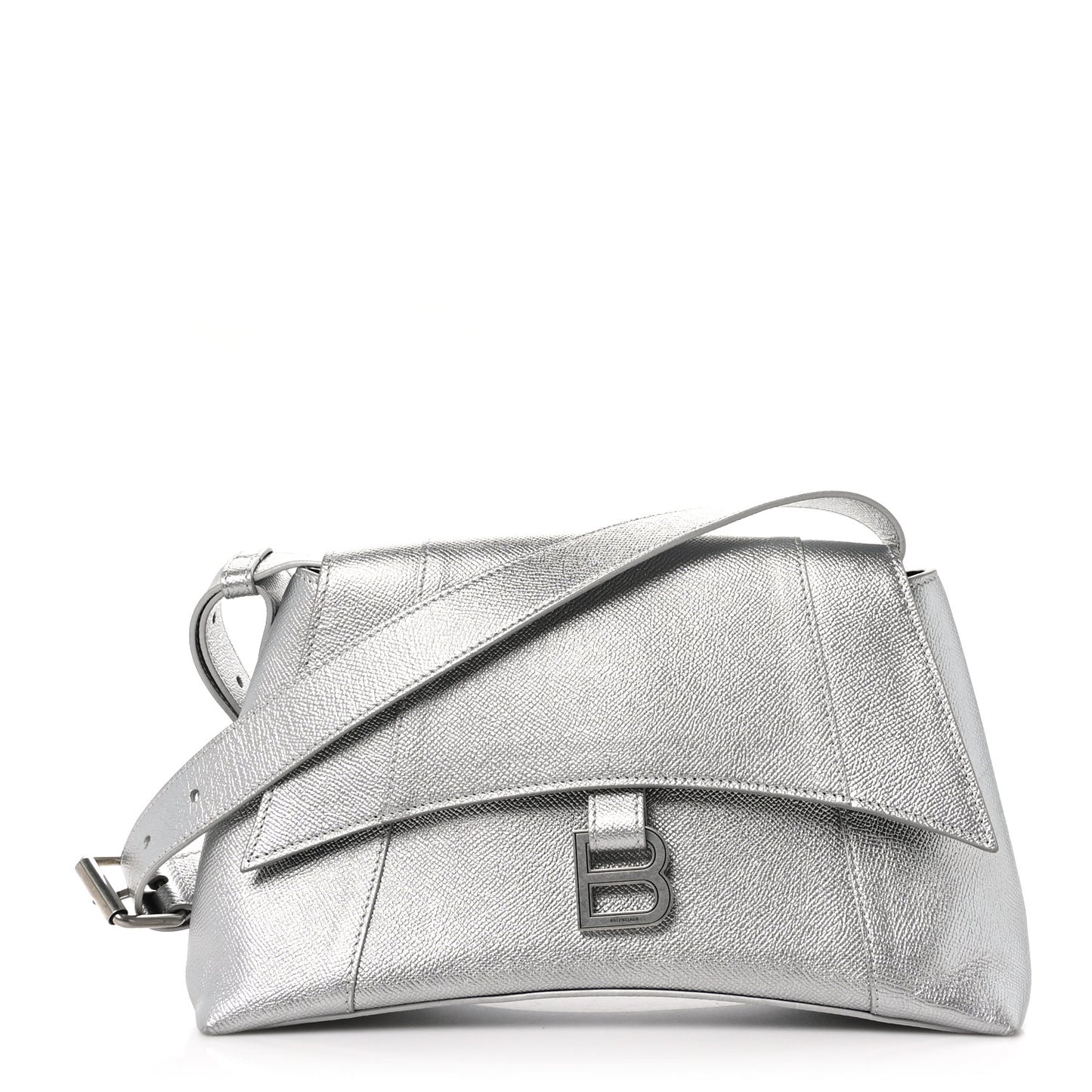 Metallic Soft Textured Calfskin Small Downtown Shoulder Bag Silver