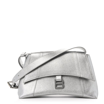 Balenciaga Metallic Soft Textured Calfskin Small Downtown Shoulder Bag Silver 1 of 10