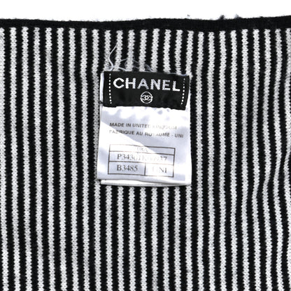 Chanel Cashmere Crystal CC Fringe Scarf Black White 6 of 6