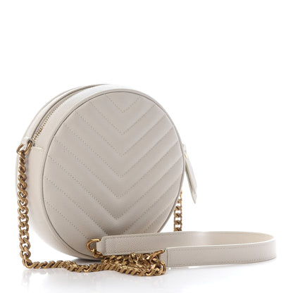 Saint Laurent Grain De Poudre Matelasse Chevron Quilted Round Vinyle Camera Bag Crema Soft 2 of 9