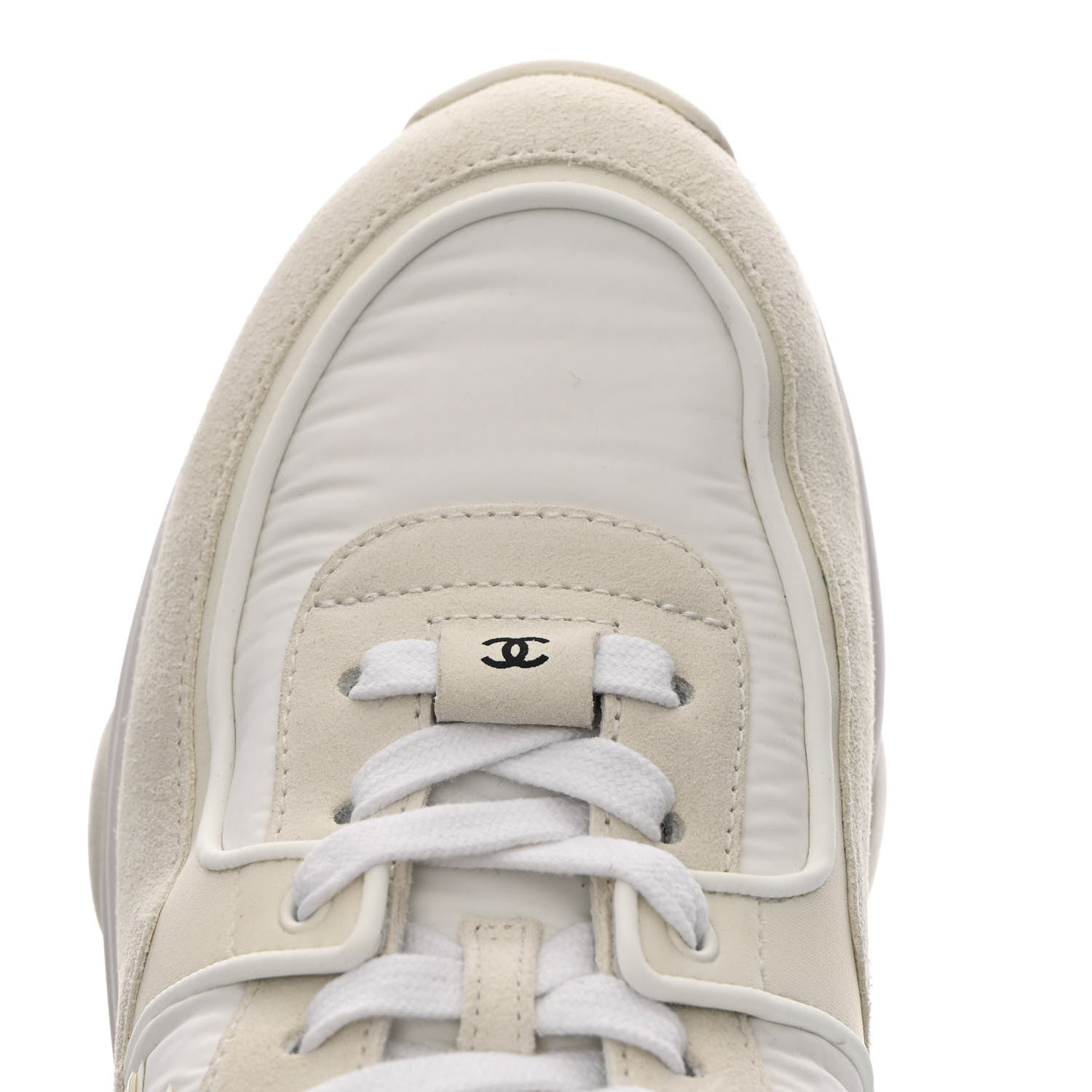Chanel Suede Calfskin Fabric CC Sneakers 38 White 10 of 14