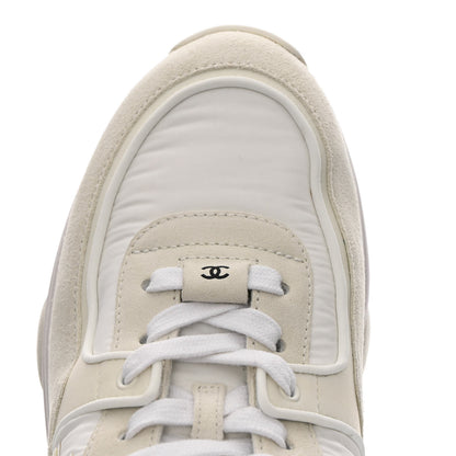 Chanel Suede Calfskin Fabric CC Sneakers 38 White 10 of 14