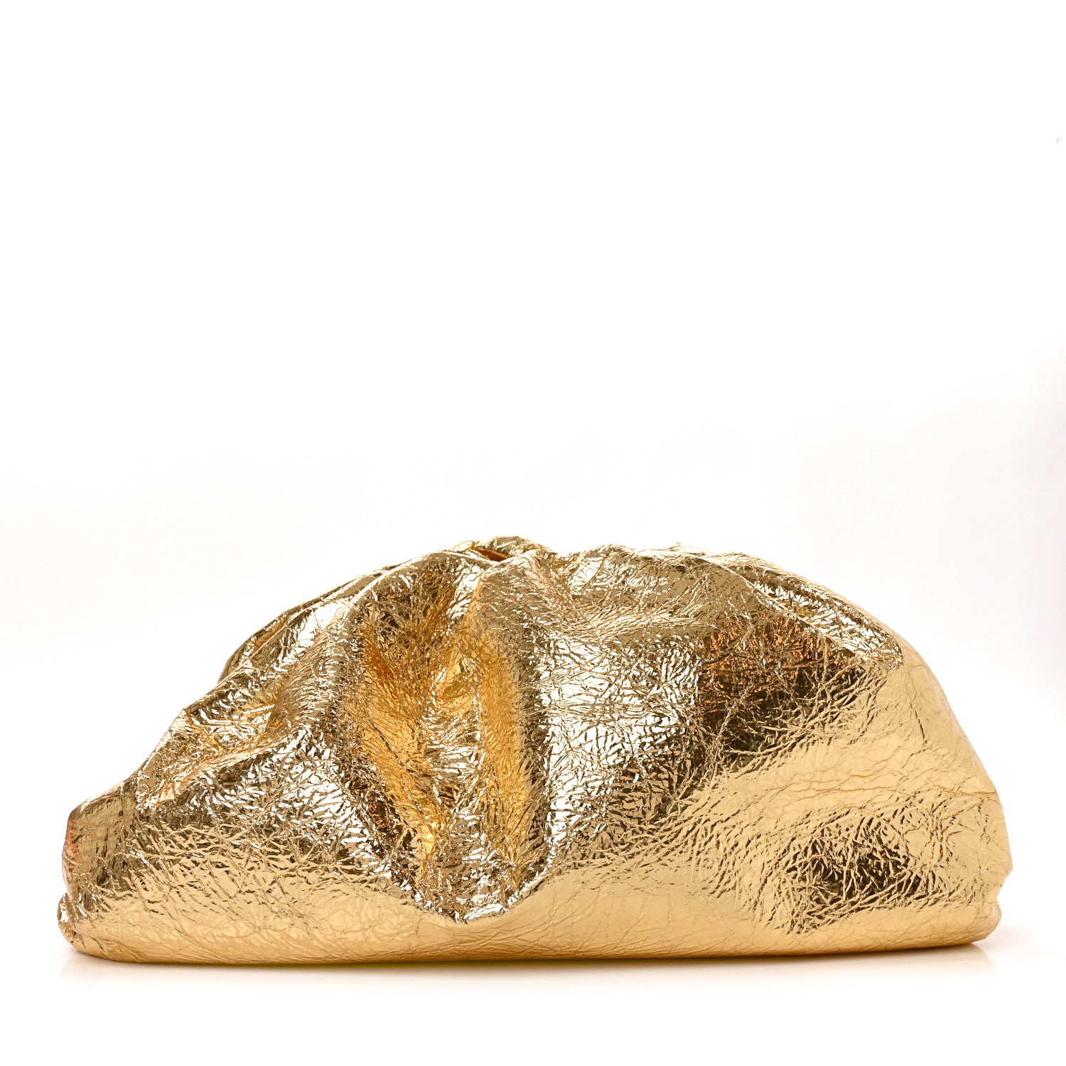 Bottega Veneta Metallic Crinkled Lambskin The Pouch Oversized Clutch Oro 1 of 11