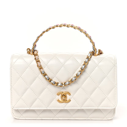 Chanel Shiny Calfskin Quilted Multicolor Top Handle Wallet On Chain WOC White 1 of 11