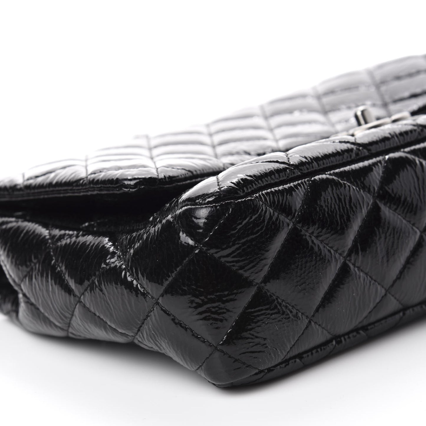 Distressed Patent Quilted Jumbo Single Flap Black