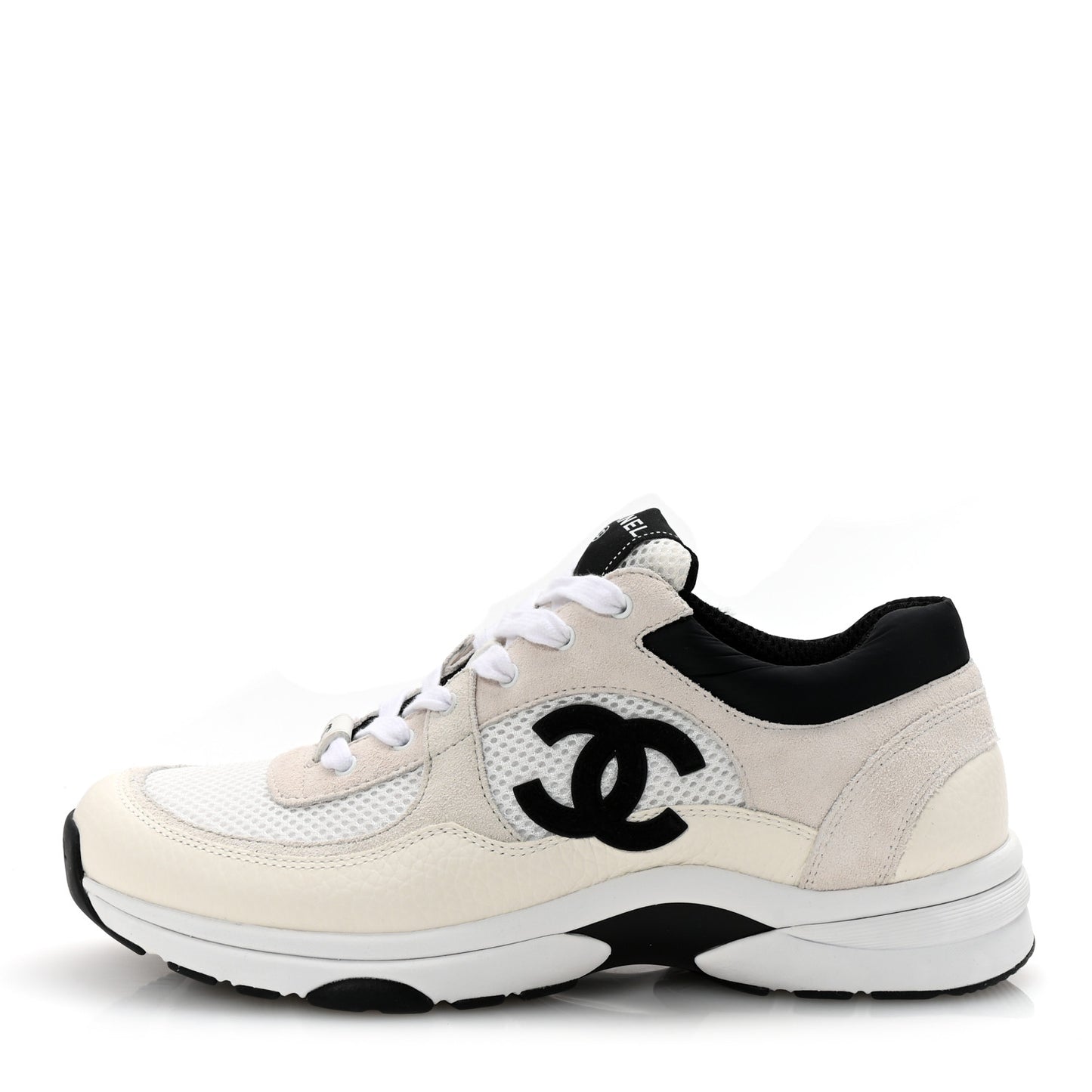 Mesh Suede Calfskin Grained Calfskin Womens CC Sneakers 41 White Black