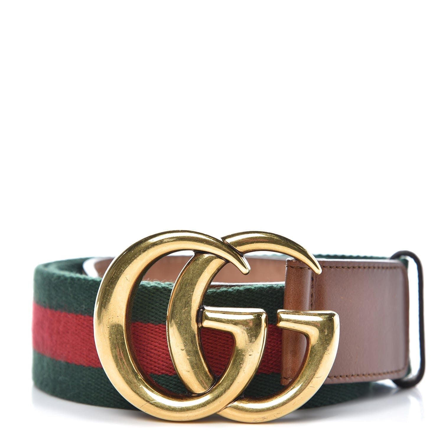 Gucci Nylon Calfskin Double G Web 40mm Belt 85 34 Green Red Cuir 1 of 7