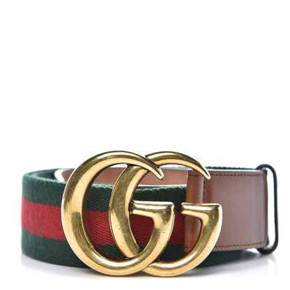Gucci Nylon Calfskin Double G Web 40mm Belt 85 34 Green Red Cuir 1 of 7