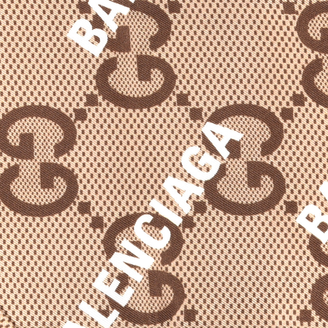 Gucci X BALENCIAGA Silk Twill Maxi GG Monogram GG B Neck Bow Scarf Beige White 3 of 4