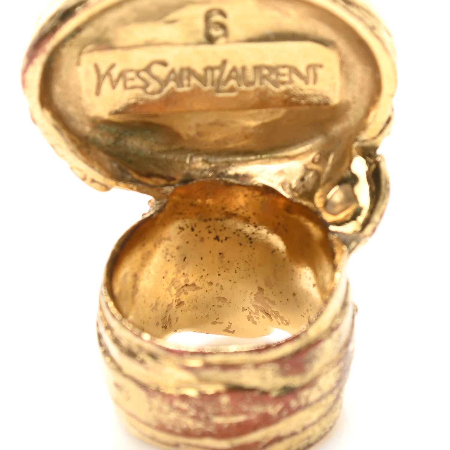 Saint Laurent Glass Cabochon Arty Ovale Ring 6 Gold Pink 5 of 5