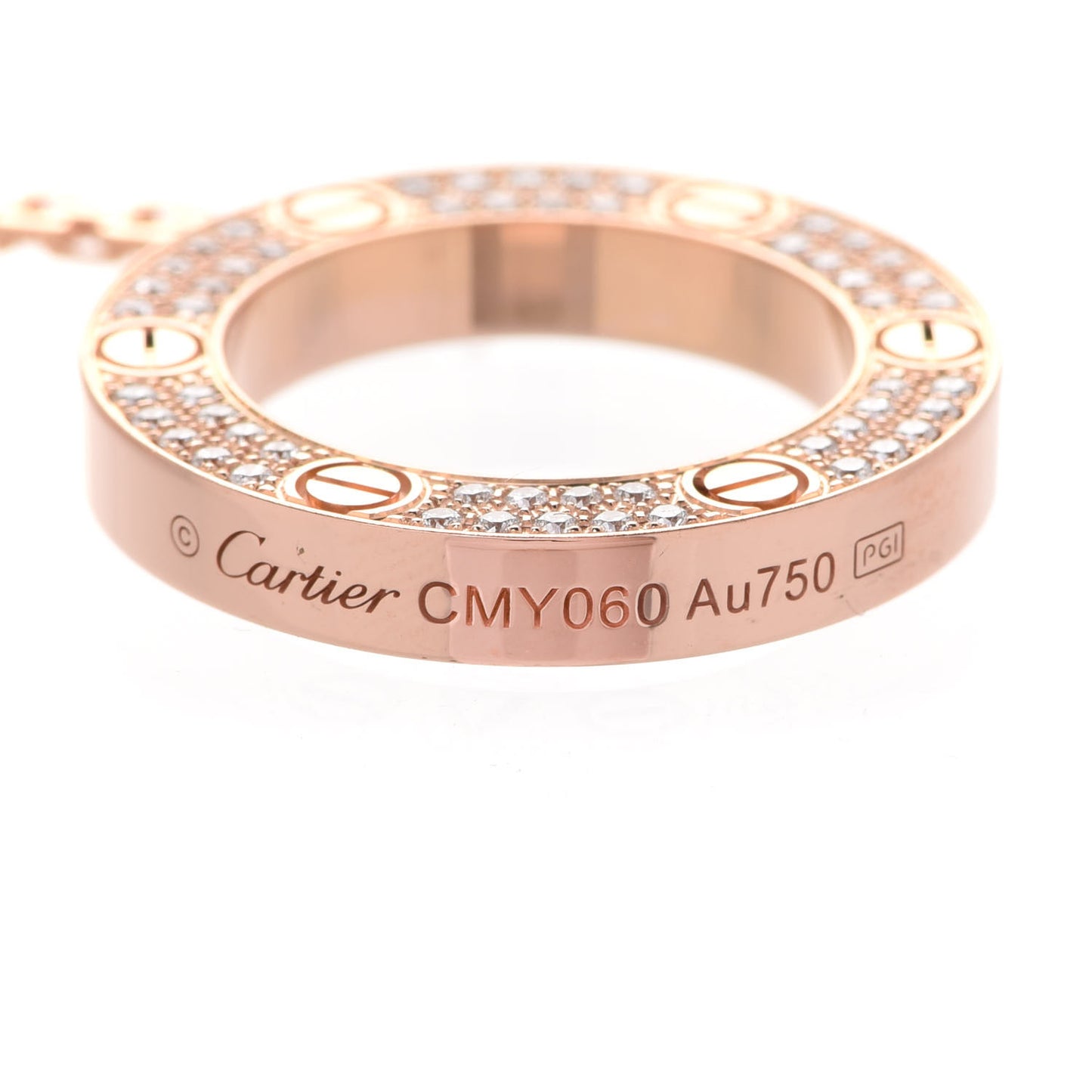 18K Pink Gold Diamond LOVE Paved Necklace