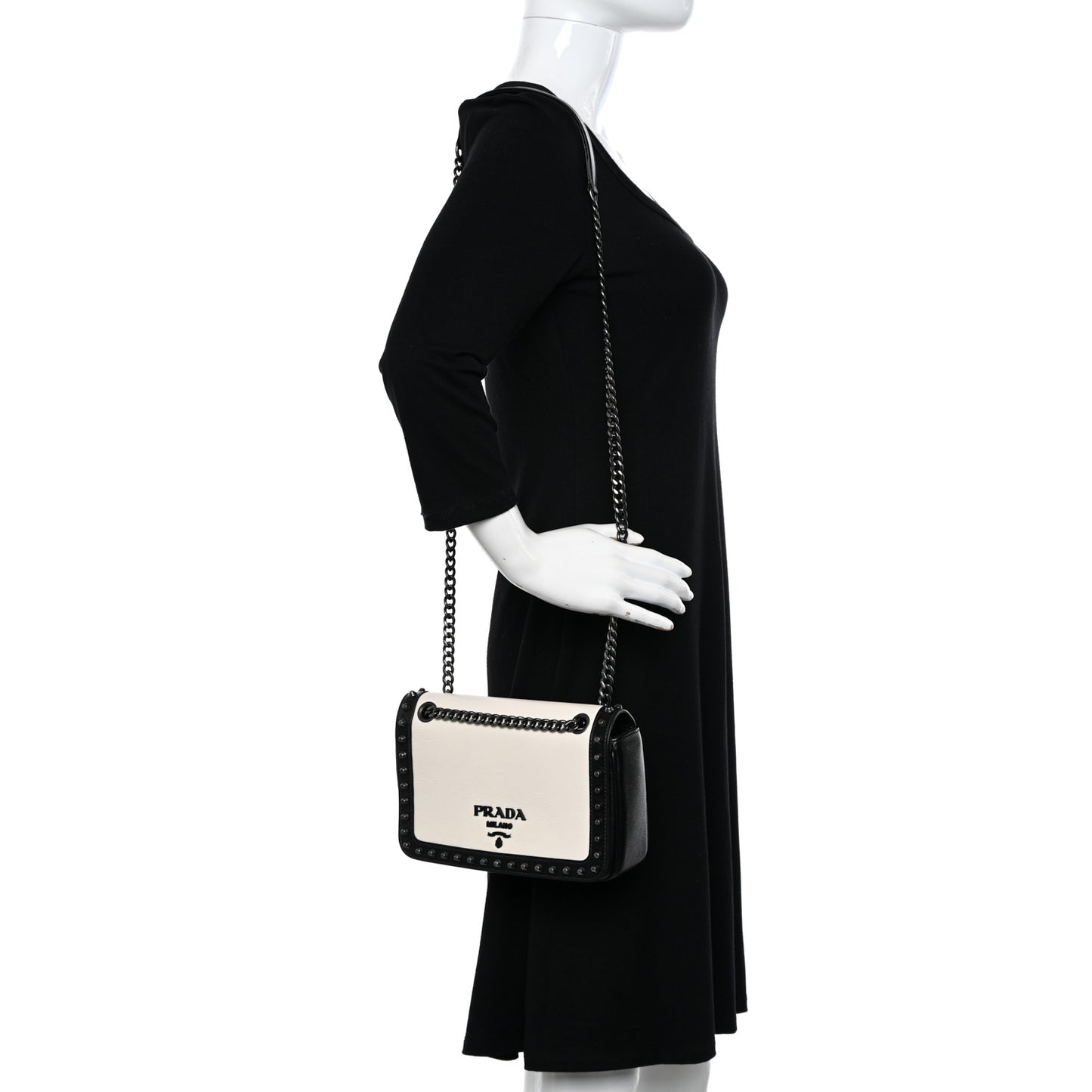 Glace Calfskin Studded Crossbody White Black