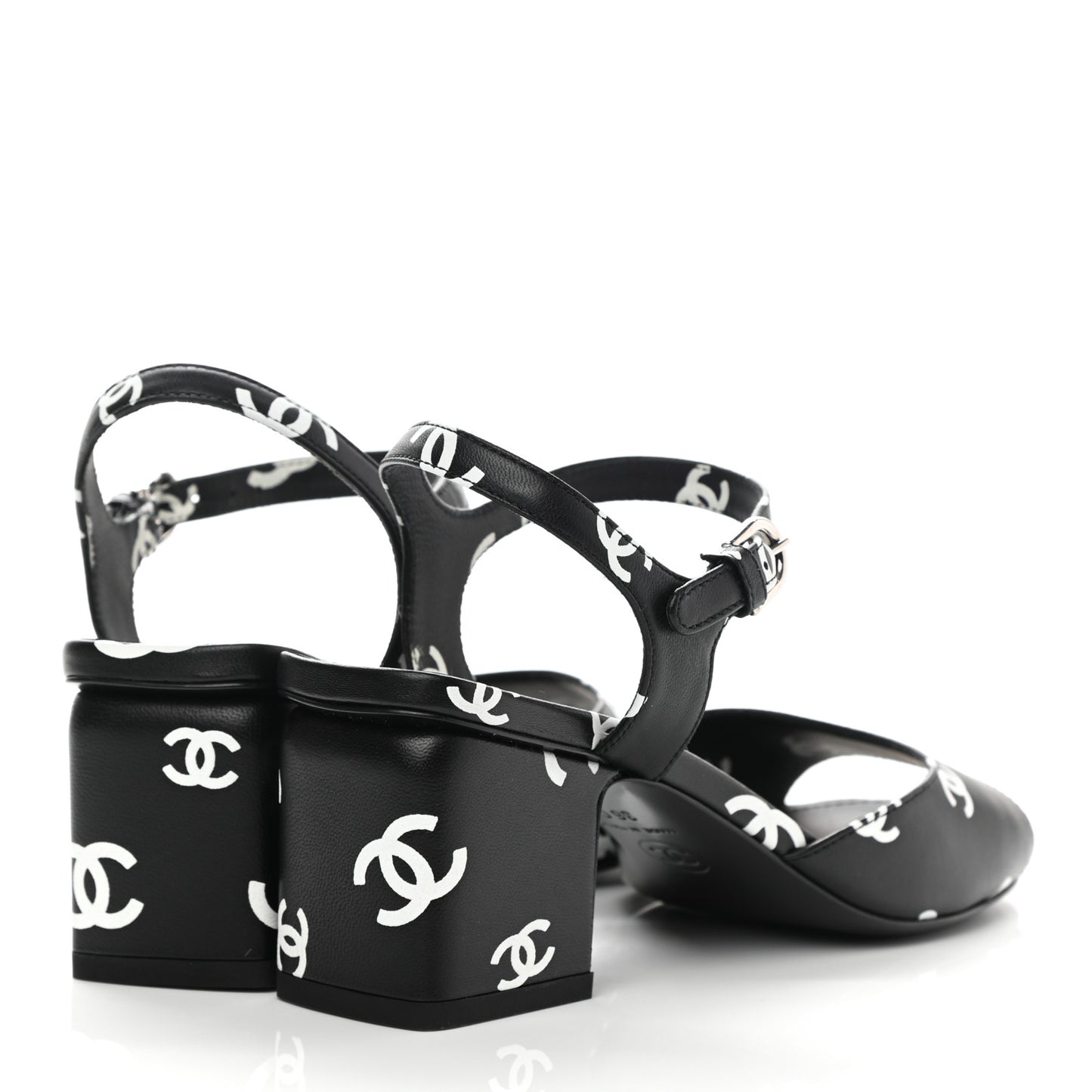Printed Lambskin CC Sandals 36 Black White