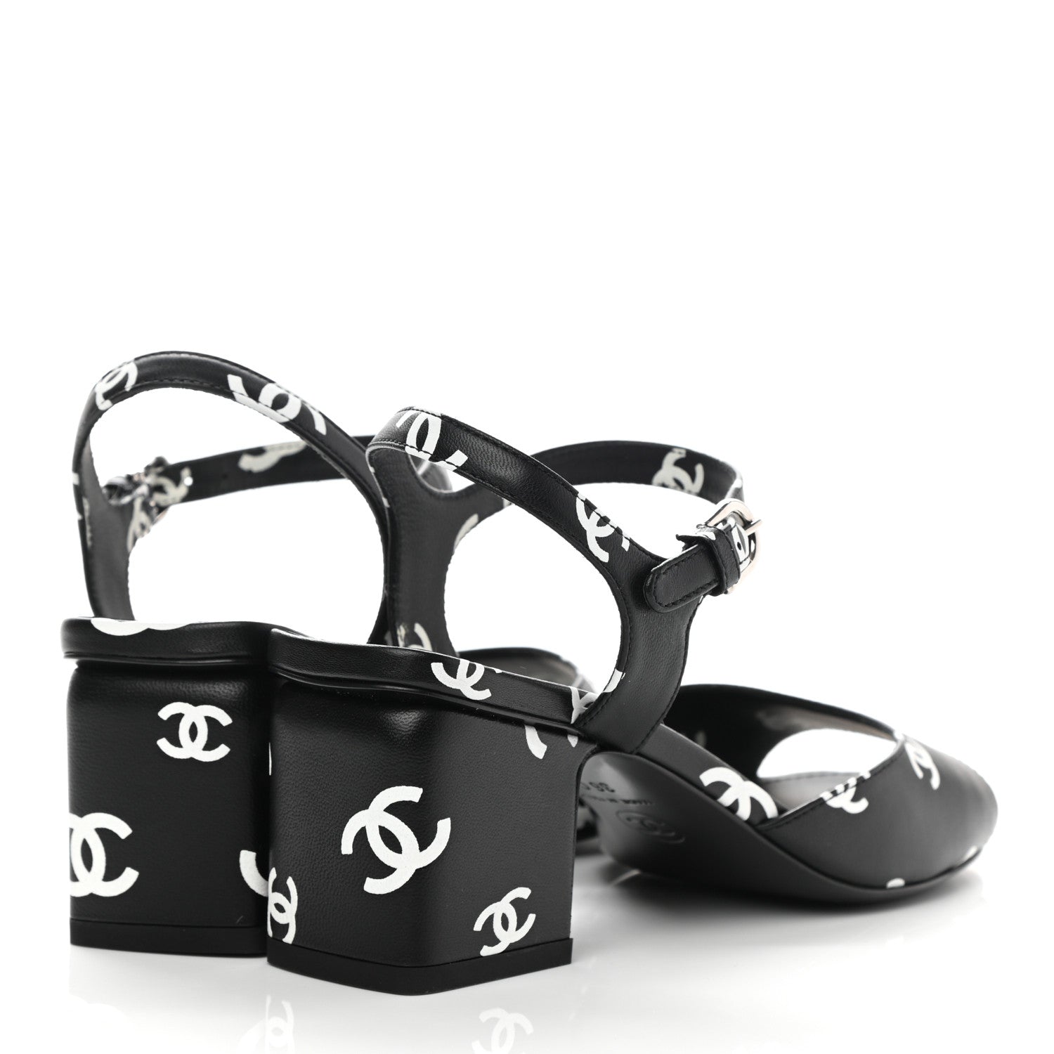 Chanel Printed Lambskin CC Sandals 36 Black White 4 of 10