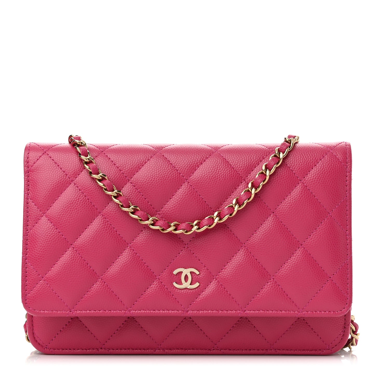 Caviar Quilted Wallet on Chain WOC Dark Pink