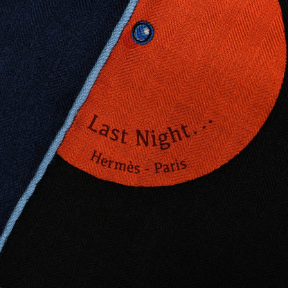 Hermes Cashmere Silk Last Night Rectangle Scarf Marine Orange Bleu 4 of 5