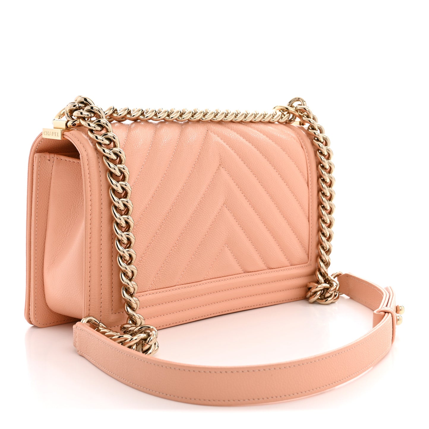 Caviar Chevron Quilted Medium Boy Flap Light Orange