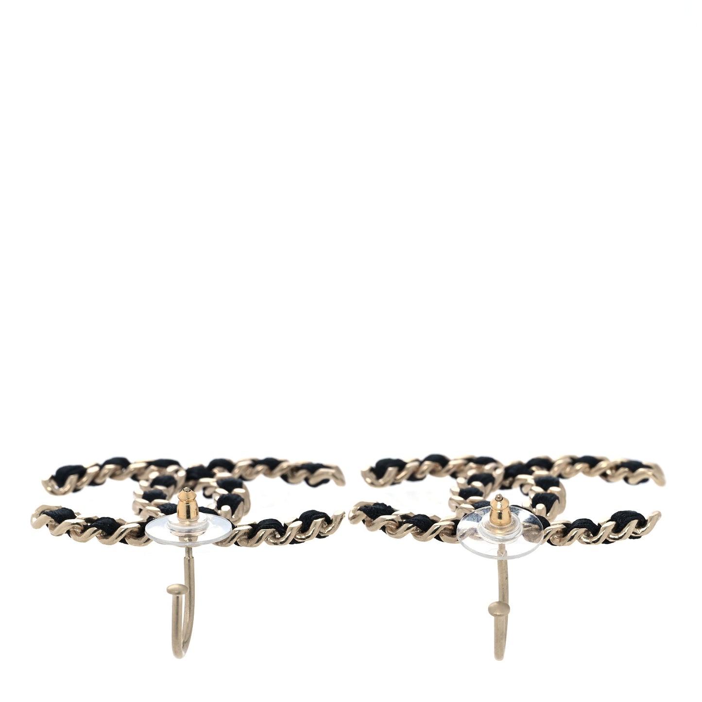 Satin CC Drop Earrings Black Gold