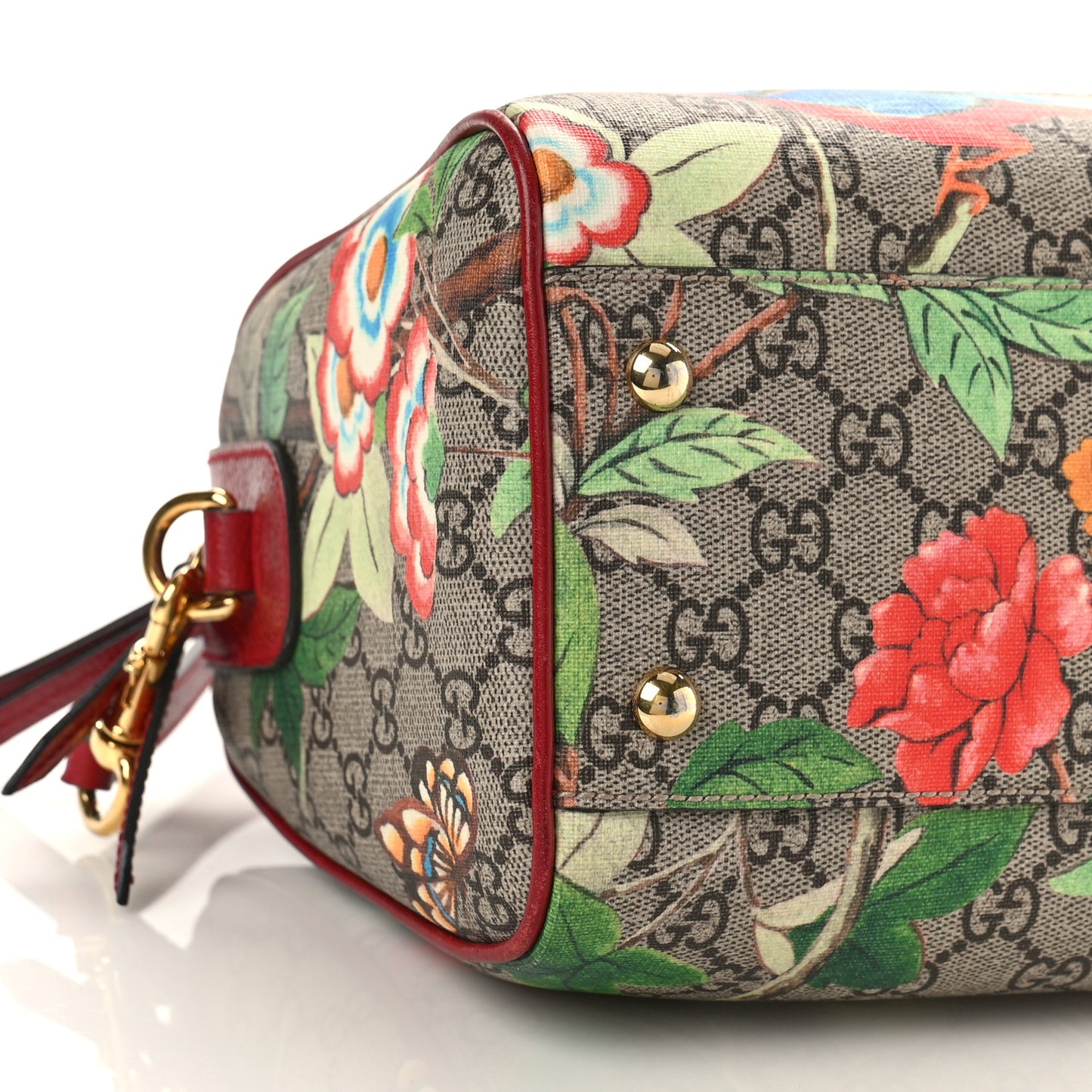 GG Supreme Monogram Tian Small Boston Beige Multicolor Red