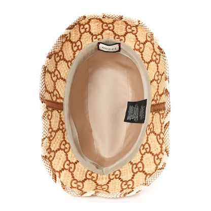 Gucci Raffia Elaphe GG Monogram Embroidered Basmaa Fedora Hat M Ivory Dark Brown 3 of 3