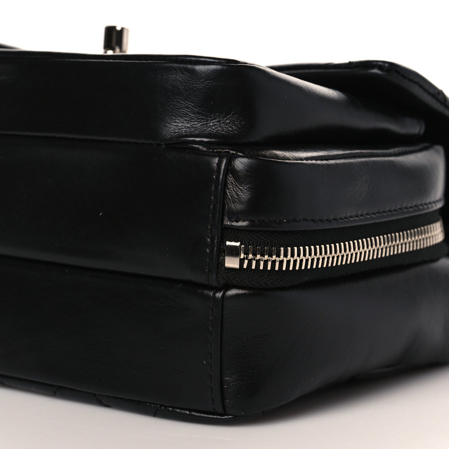 Aged Calfskin Quilted Express Zip Around Flap Black