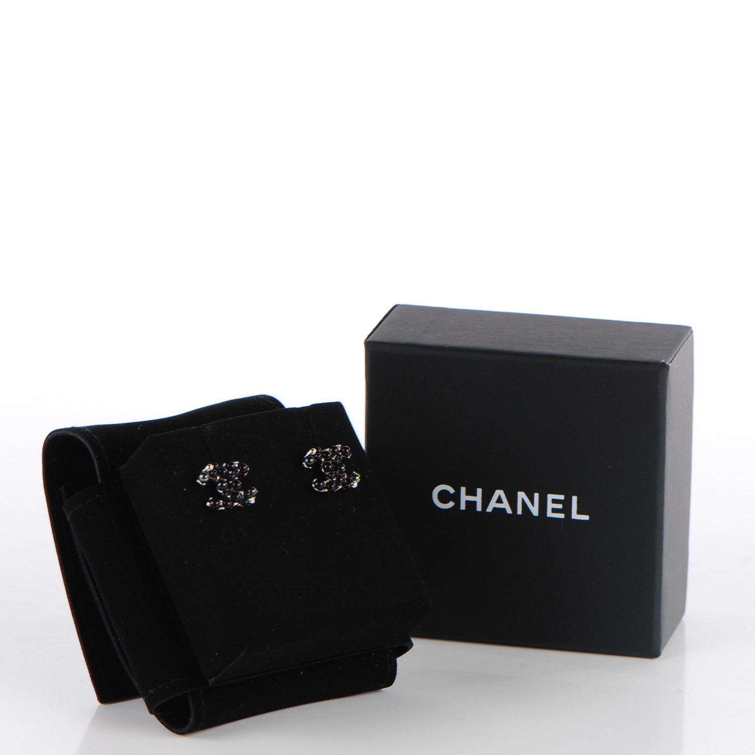 Chanel Resin Bead CC Earrings Silver Black 5 of 5