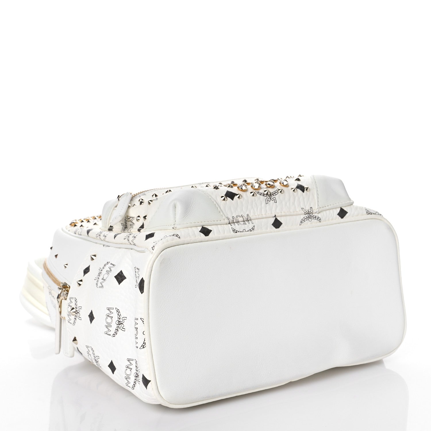 MCM Visetos Swarovski Studded Small Diamond Backpack White 4 of 8