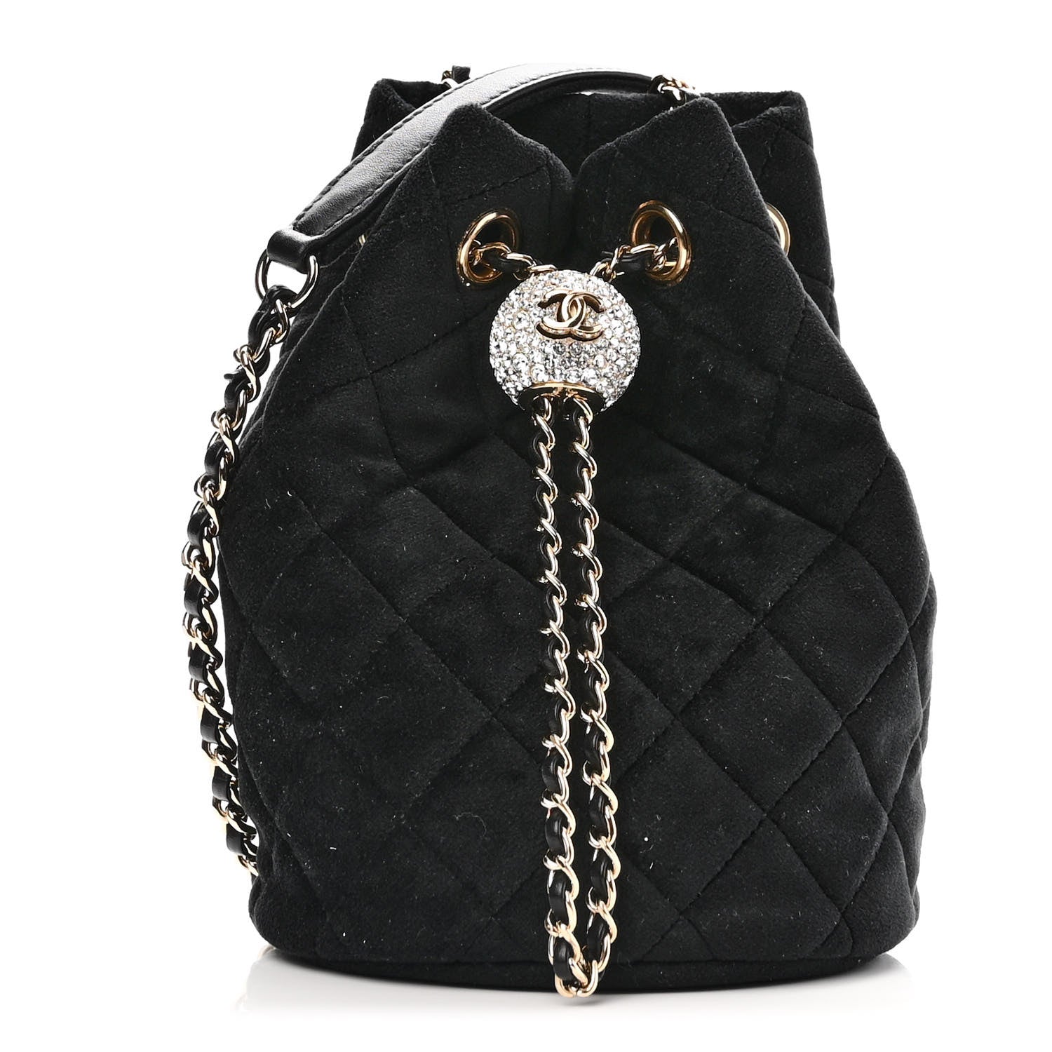 Chanel Velvet Quilted Pearl Crush Drawstring Bag Black 1 of 9