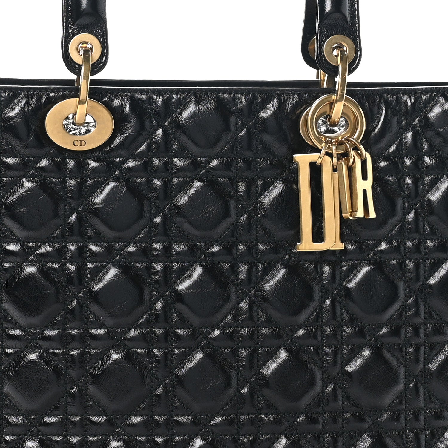 Christian Dior Crinkled Patent Cannage Large Lady Dior Black 8 of 10