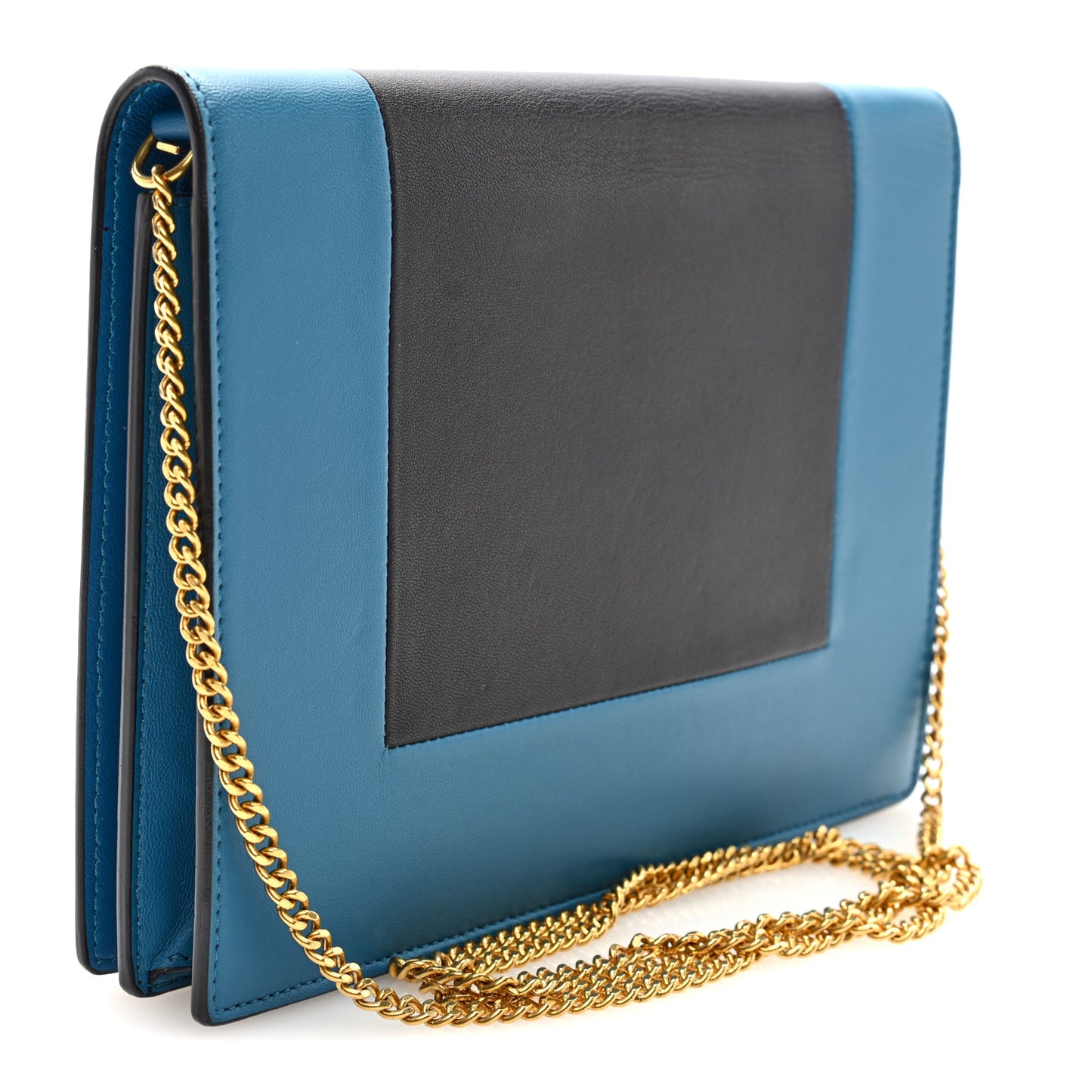 Smooth Lambskin Frame Evening Chain Clutch Turchese Liquorice