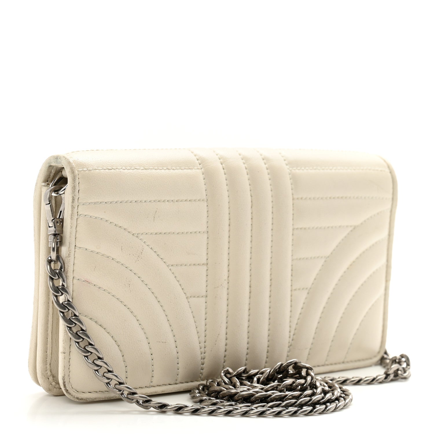 Prada Soft Calfskin Impunture Diagramme Chain Wallet White 3 of 12