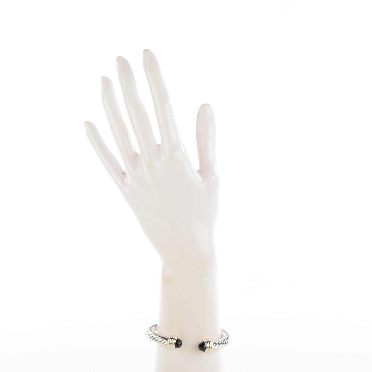 David Yurman Sterling Silver 18K Yellow Gold Black Onyx 7mm Cable Classics Bracelet 2 of 7