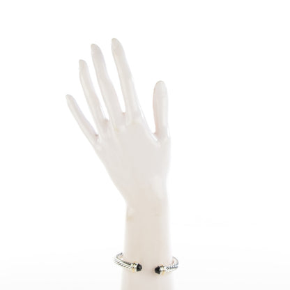 David Yurman Sterling Silver 18K Yellow Gold Black Onyx 7mm Cable Classics Bracelet 2 of 7