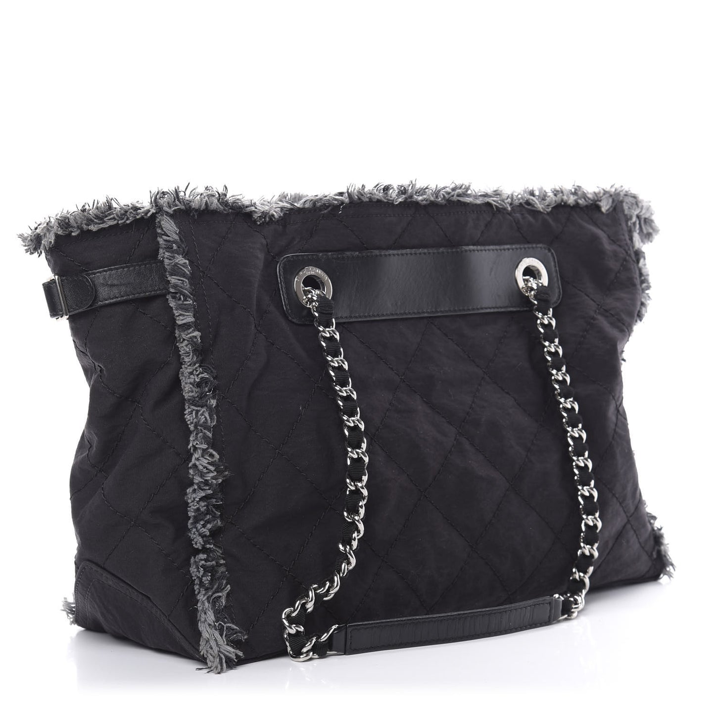 Canvas Stitched Tweed Large Tote Black