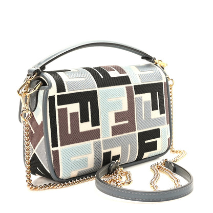 Fendi Canvas Vitello Seta FF Multicolor Embroidered Mini Baguette Multicolor Anice Tortora 4 of 9