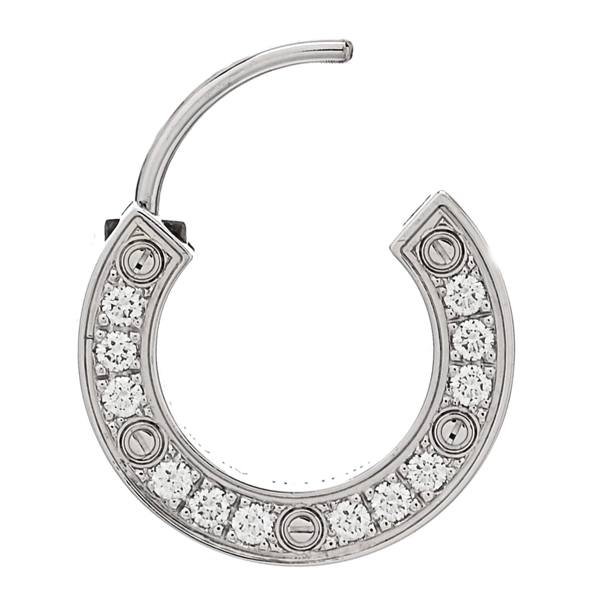 Cartier 18K White Gold Diamond Pave Single LOVE Hoop Earring 3 of 6