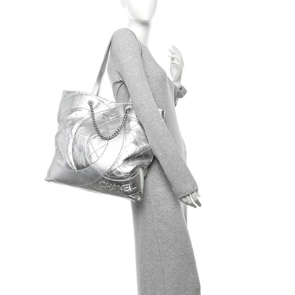 Chanel Metallic Calfskin Stitched CC Shopper Tote Silvery 2 of 11