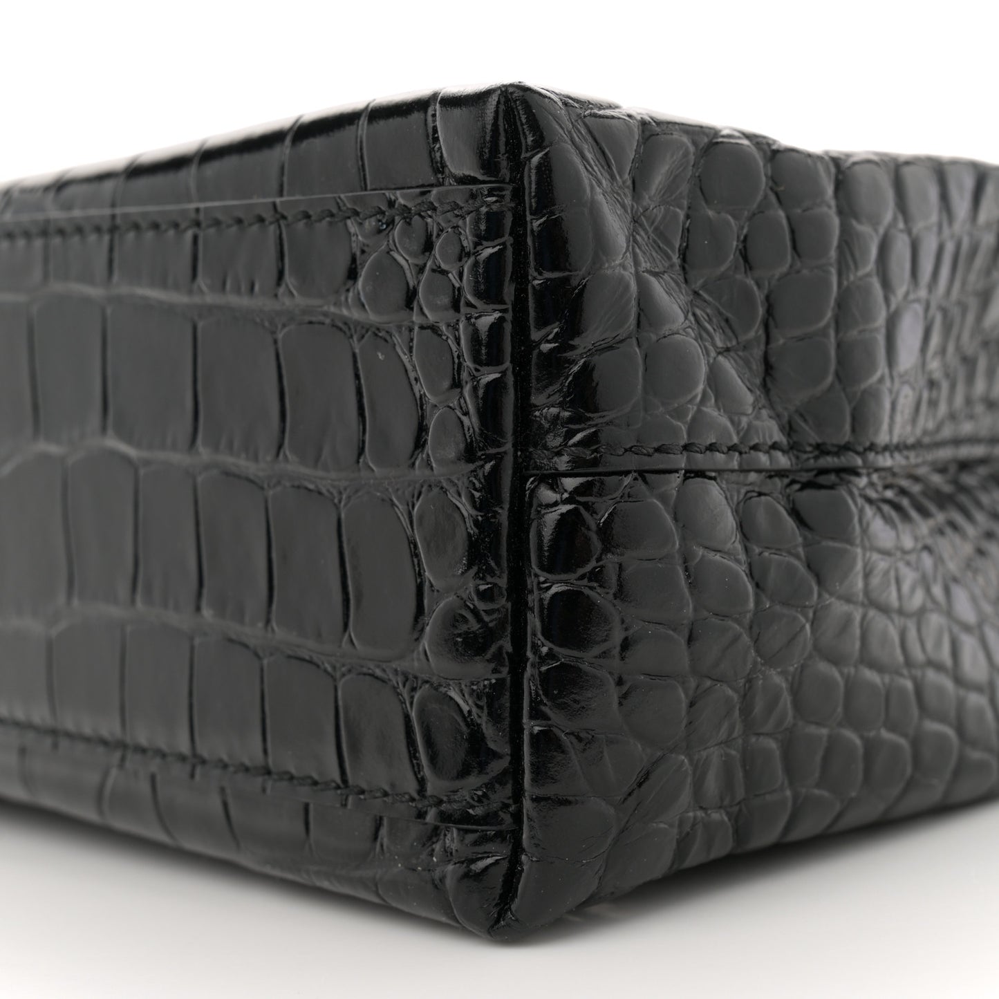 Shiny Calfskin Logo Crocodile Embossed North South Shopper Tote XXS Black White