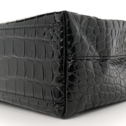 Balenciaga Shiny Calfskin Logo Crocodile Embossed North South Shopper Tote XXS Black White 10 of 10
