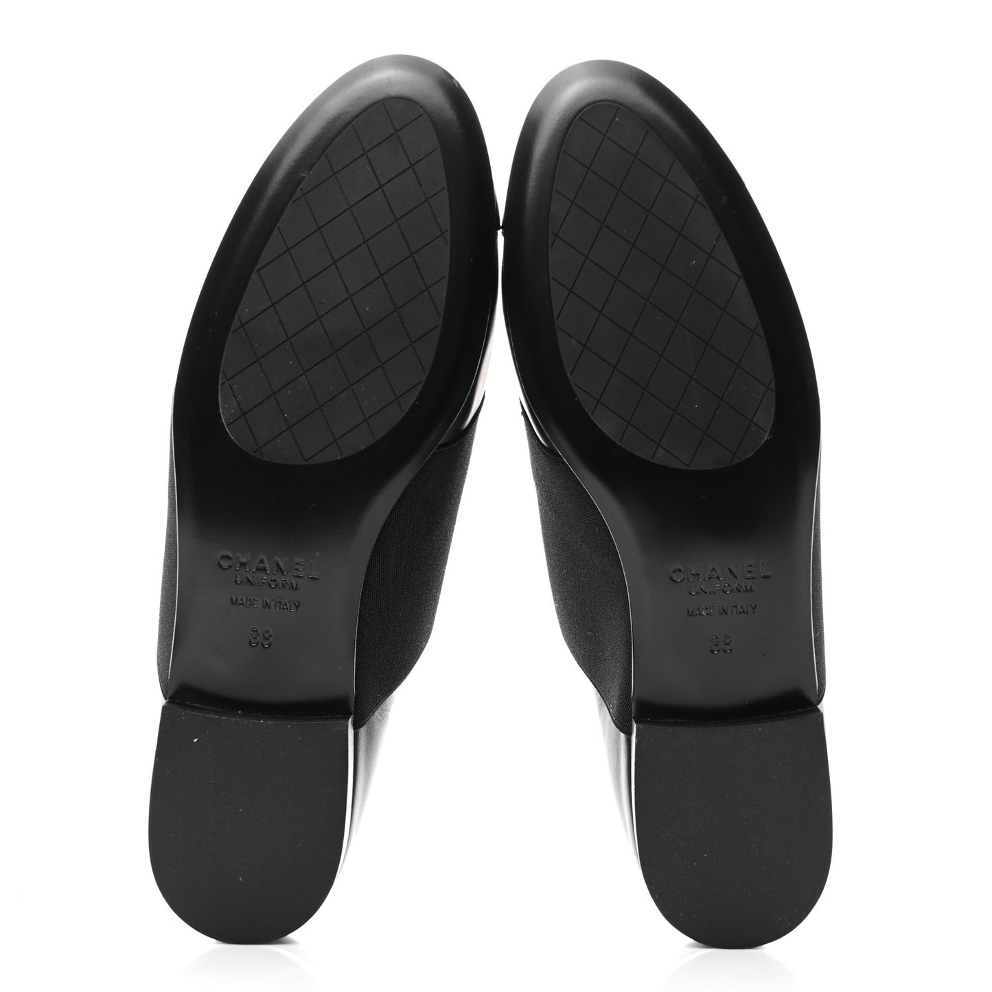 Calfskin Elastic Lace Up Cap Toe CC Loafers 38 Black