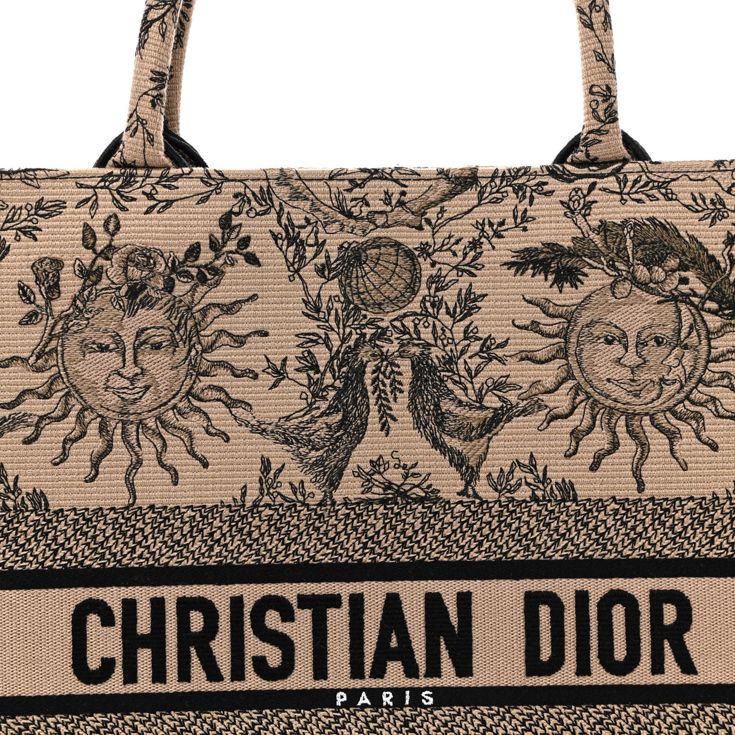 Canvas Embroidered Large Toile de Jouy Soleil Book Tote Beige