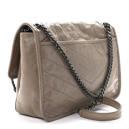 Saint Laurent Crinkled Calfskin Matelasse Monogram Medium Niki Chain Satchel Gold Sand 3 of 13