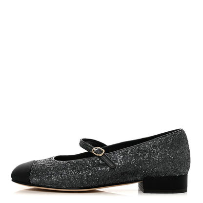 Chanel Glitter Grosgrain Cap Toe Mary Jane Flats 36.5 Gray 1 of 8