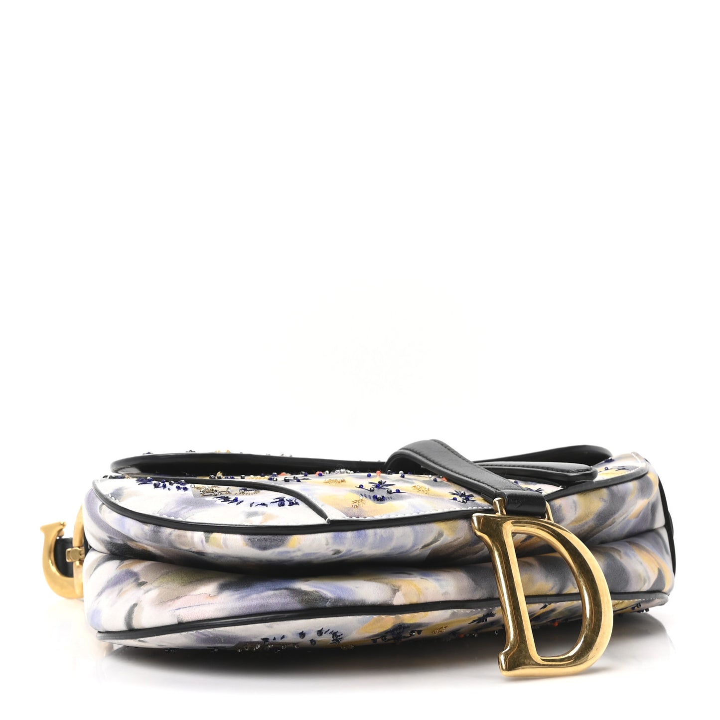 Calfskin Embroidered Kaleidiorscopic Saddle Bag Multicolor