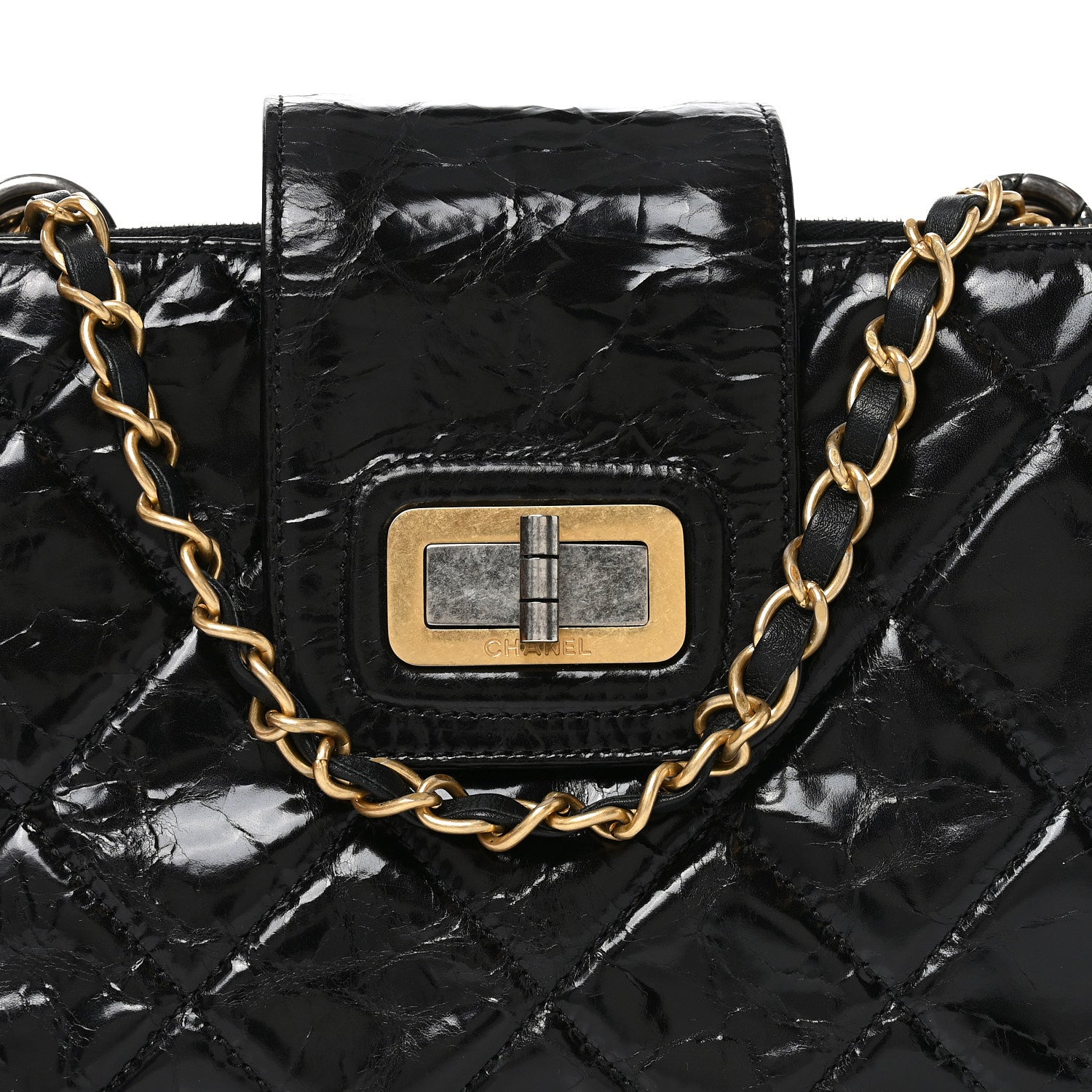 Chanel Glazed Crinkled Lambskin Small Reissue Zip Shopping Tote Black 8 of 12