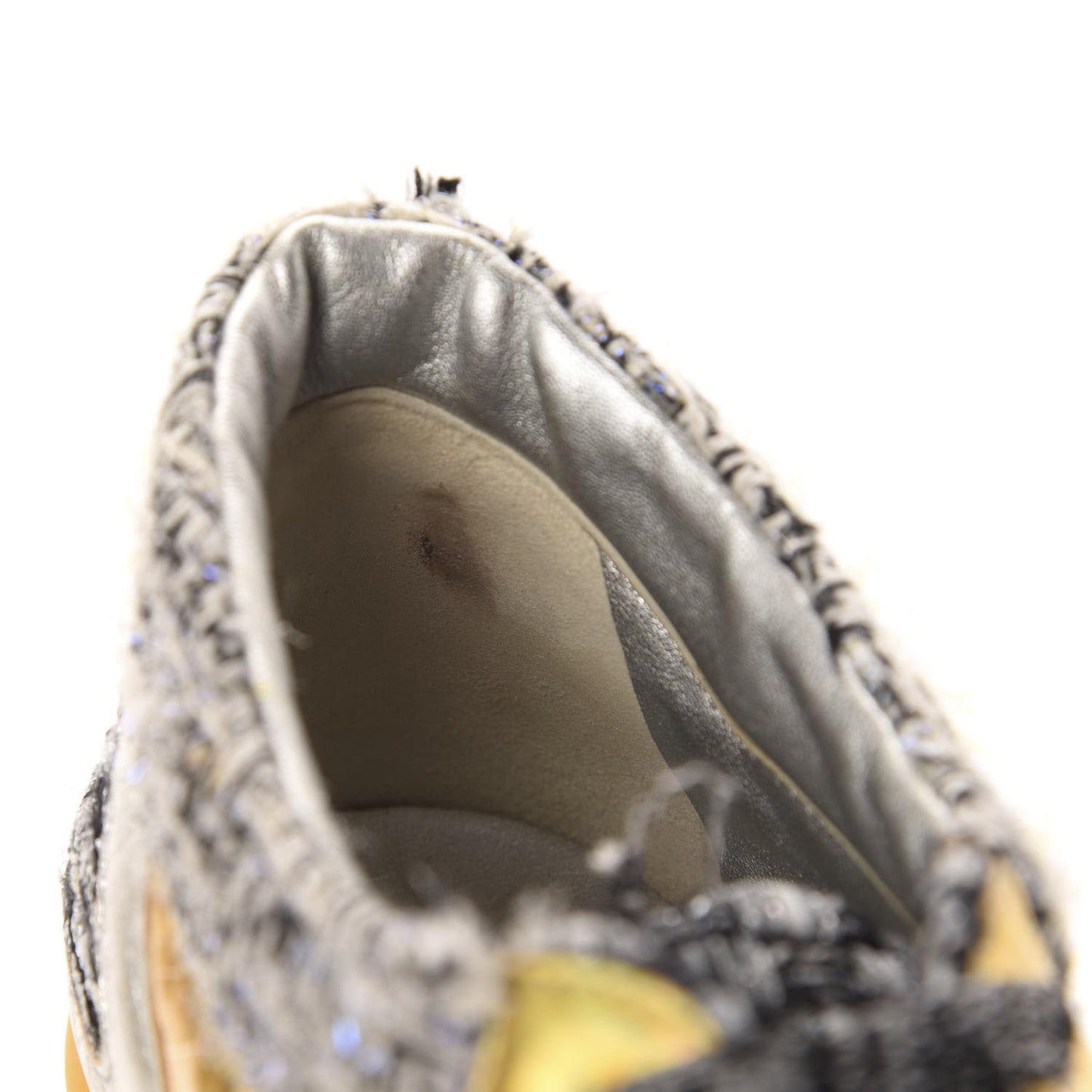 Tweed Lambskin Tennis Sneakers 36.5 Black White Argent